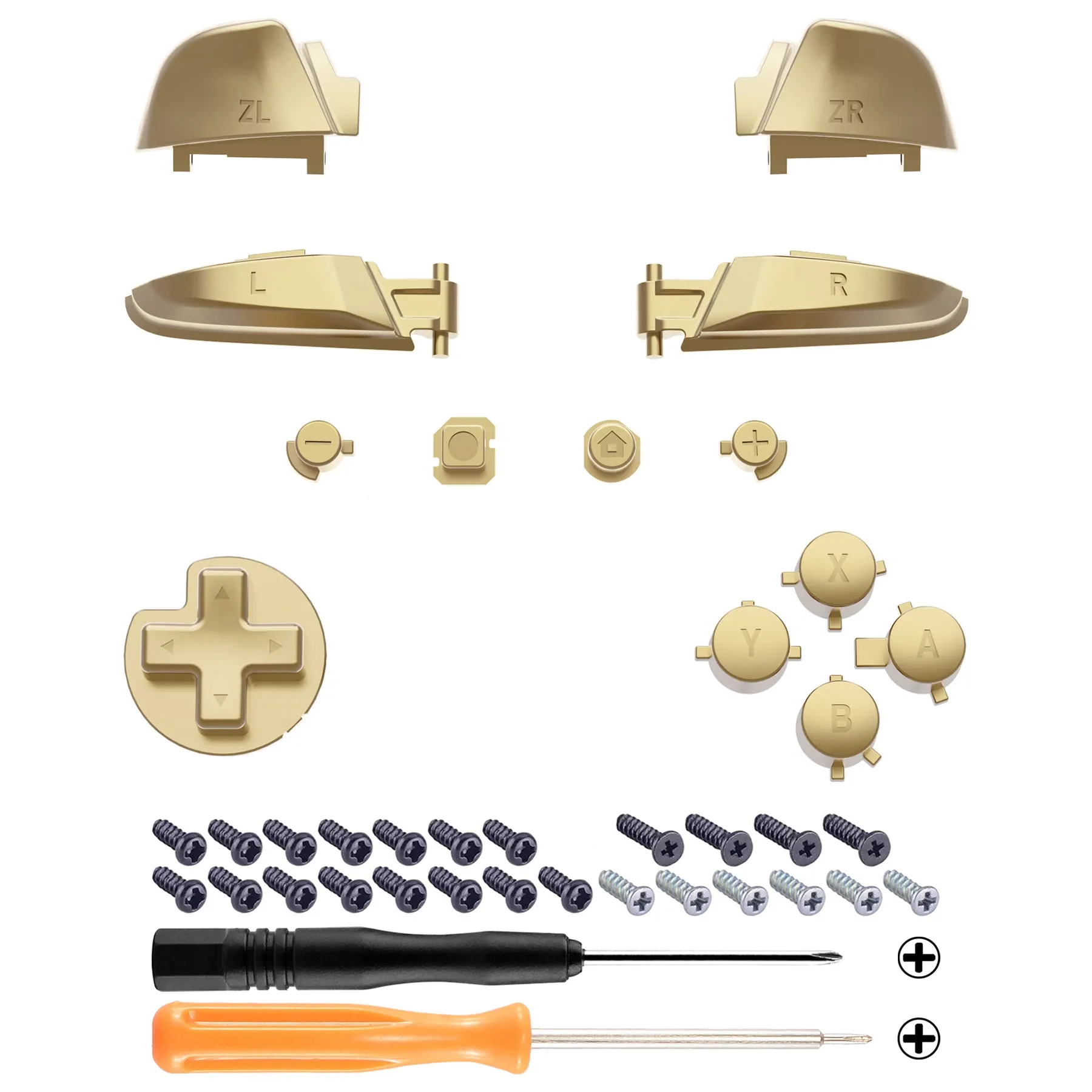 eXtremeRate DIY Replacement Full Set Buttons for Nintendo Switch Pro Controller - Metallic Champagne Gold - KRP358