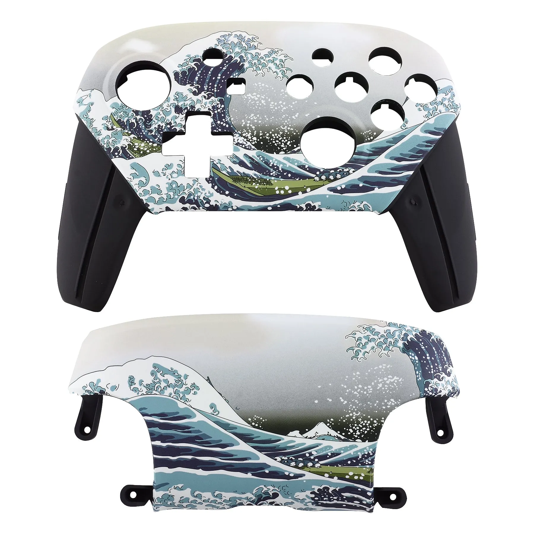 eXtremeRate The Great Wave Patterned Soft Touch Faceplate and Backplate Replacement Shell Housing Case for NS Switch Pro Controller- Controller NOT Included - MRT105