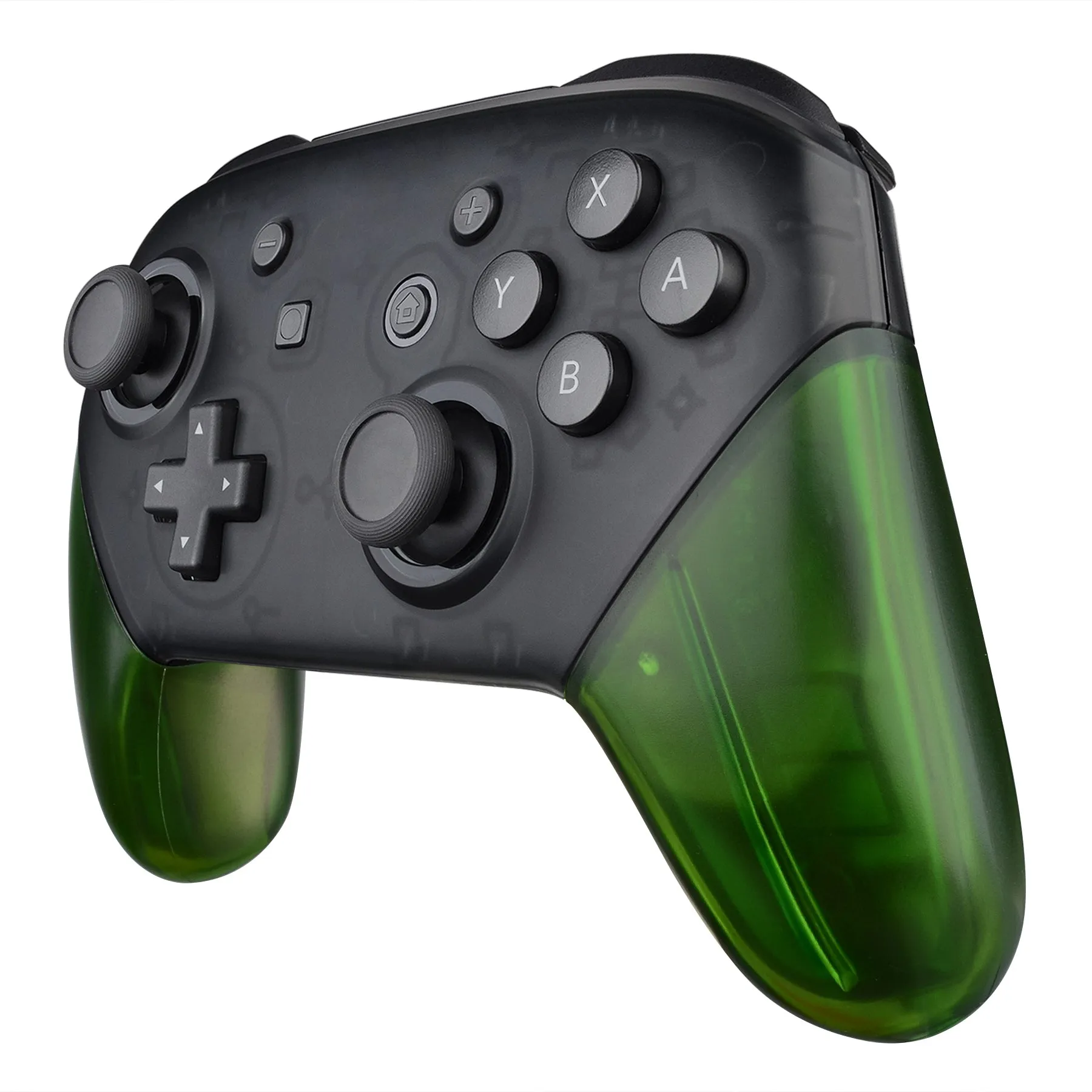 eXtremeRate Transparent Clear Green Replacement Handle Grips for Nintendo Switch Pro Controller, DIY Hand Grip Shell for Nintendo Switch Pro - Controller NOT Included - GRM504