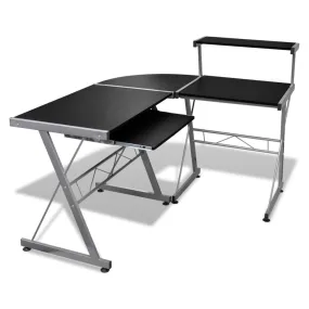 FirstChoise Computer Desk with Pullout Keyboard Tray Lshaped Black