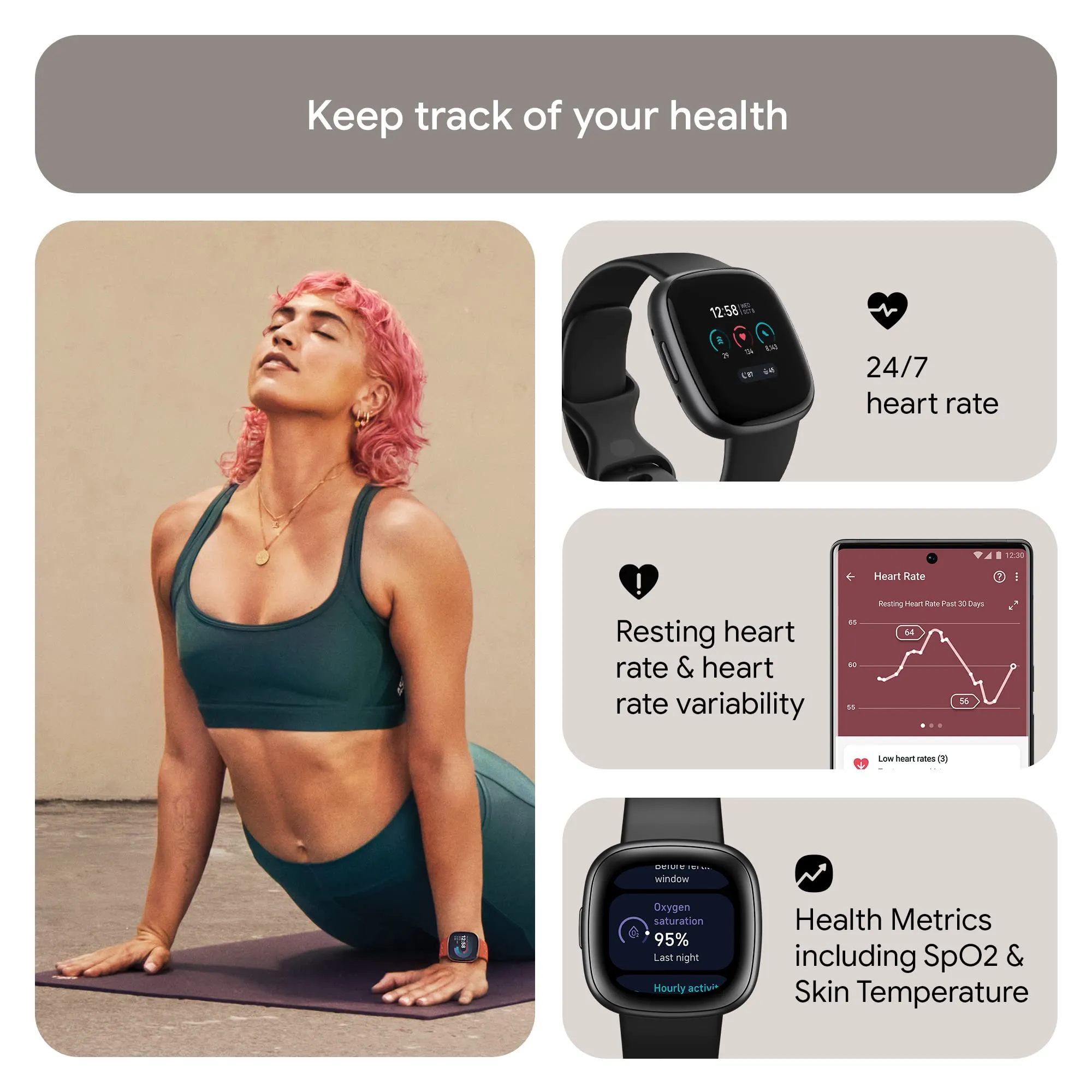 Fitbit Versa 4 Fitness Smartwatch with Daily Readiness, GPS, 24/7 Heart Rate, 40  Exercise Modes, Sleep Tracking and more, Black/Graphite, One Size (S & L Bands Included)