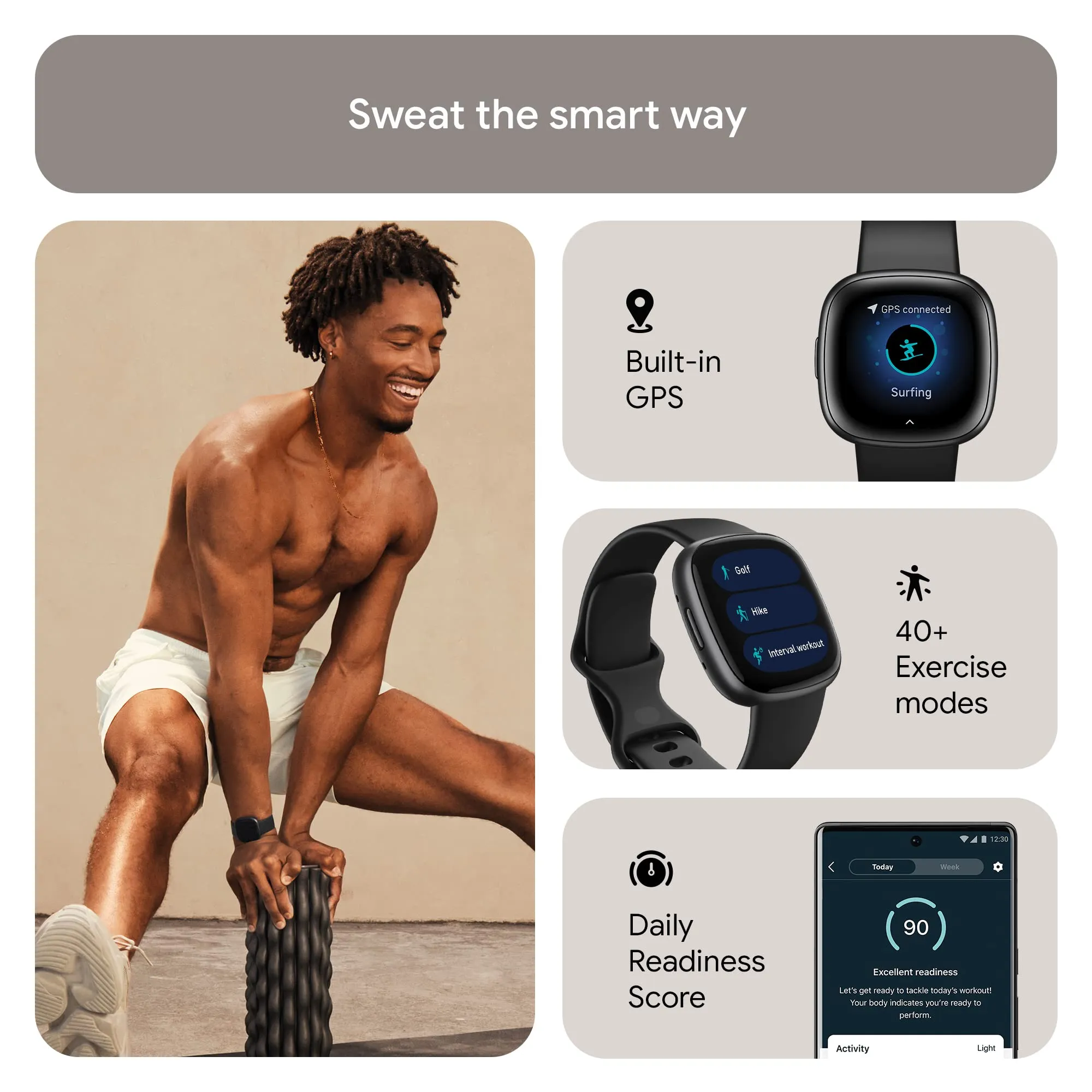 Fitbit Versa 4 Fitness Smartwatch with Daily Readiness, GPS, 24/7 Heart Rate, 40  Exercise Modes, Sleep Tracking and more, Black/Graphite, One Size (S & L Bands Included)