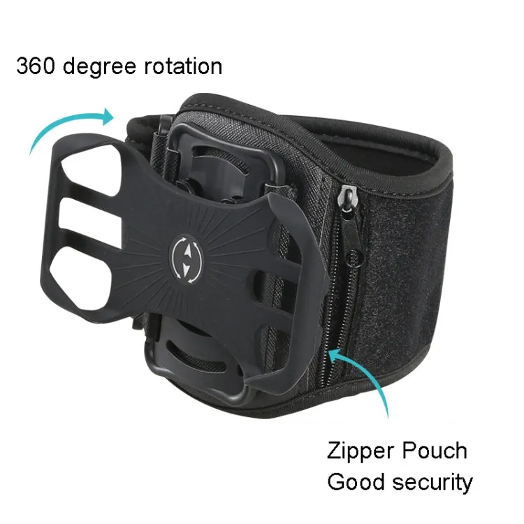 For 4.5-7 inch Phone Zipper Pocket Removable Rotating Arm Belt Bag Running Riding Phone Case(8 Claw Black)