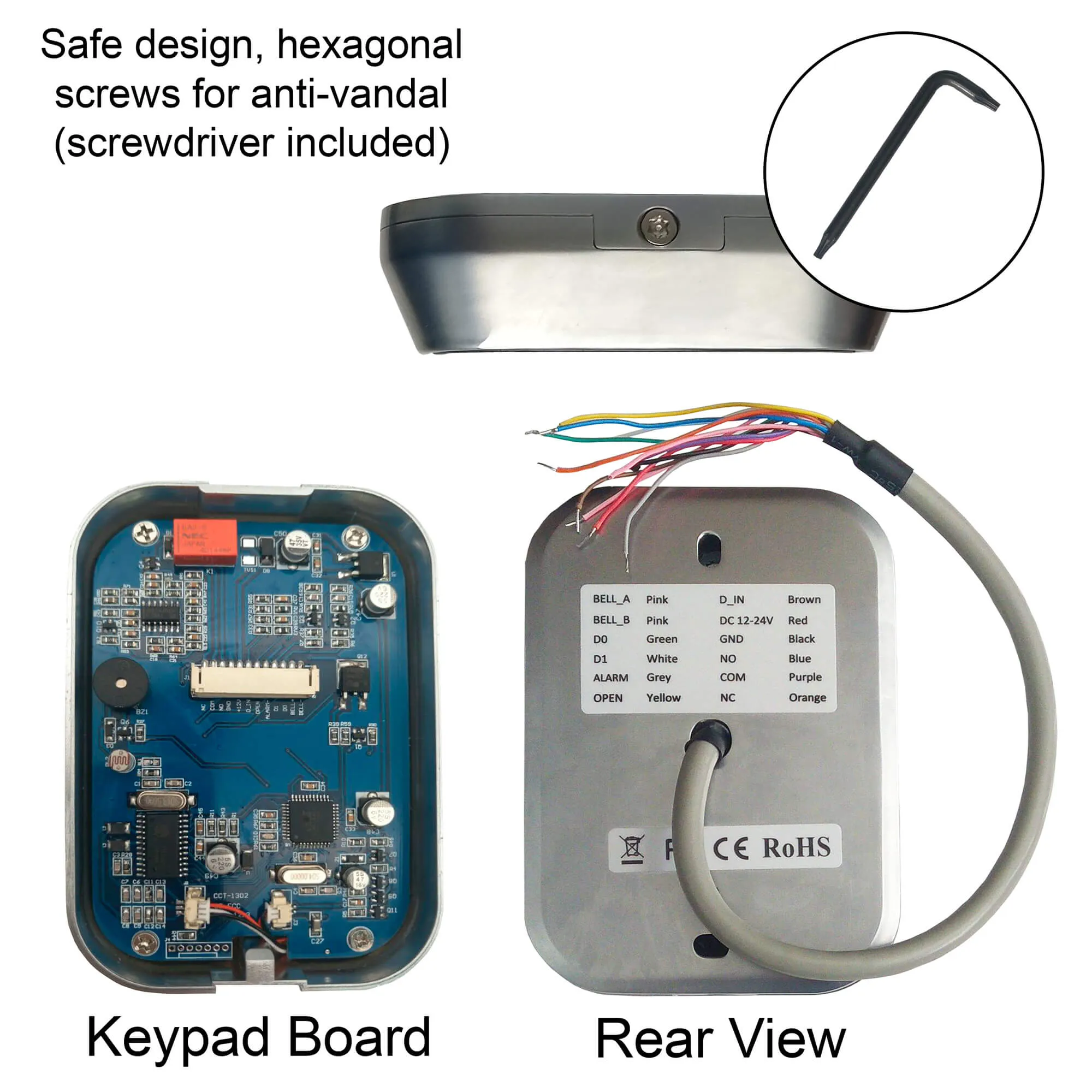 FPC-5169 Three Door Access Control Outswinging Door 300lbs Electromagnetic Lock   Wireless Remote   Outdoor Keypad Reader Standalone With Mini Controller   Wiegand 26   Push To Exit Button Kit