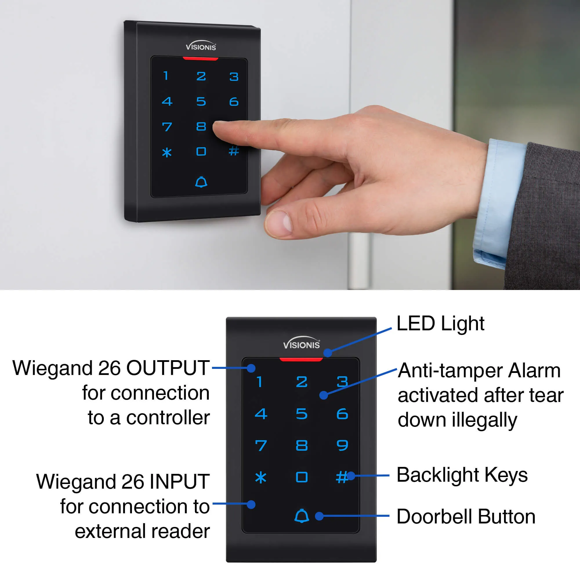 FPC-5339 One Door Access Control In Swinging Door 600lbs Maglock   Indoor Use Only Keypad/Reader Standalone With Mini Controller   Wiegand 26, No Software, EM Card, 1000 Users, Wireless Receiver Kit