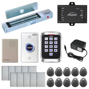 FPC-5616-A One Door Access Control Out Swinging Door 300lb Maglock   Outdoor Metal Touch Keypad/Reader Standalone With Mini Controller   Wiegand 26, No Software, EM Card   Wireless Receiver Users Kit