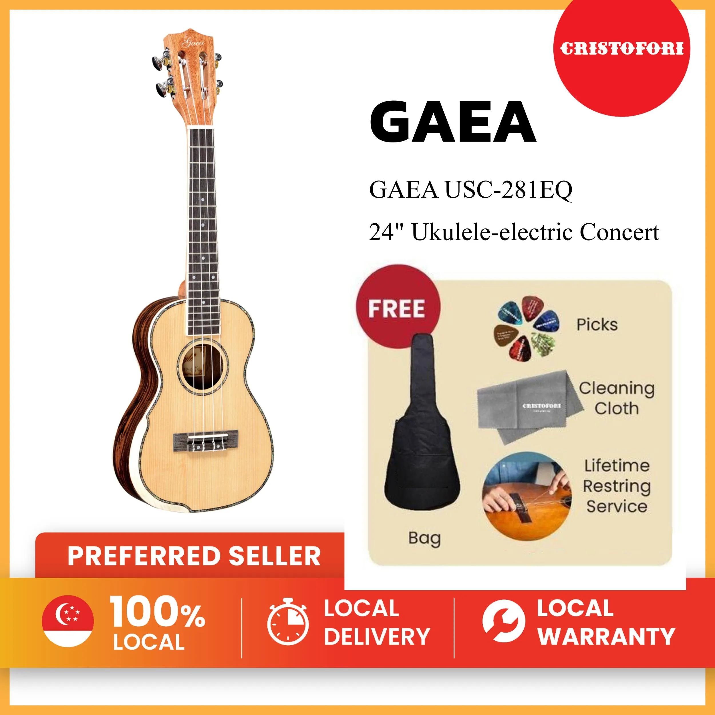 GAEA USC-281EQ 24" Ukulele-electric Concert