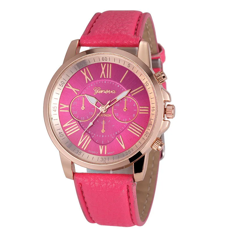 Geneva Watches Women PU Leather Wristwatches For Women Ladies Roman Quartz Dress Watch reloj relogio feminino Hot Sale