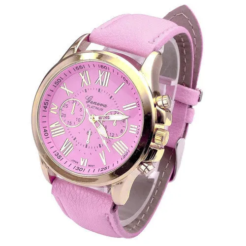 Geneva Watches Women PU Leather Wristwatches For Women Ladies Roman Quartz Dress Watch reloj relogio feminino Hot Sale