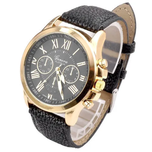 Geneva Watches Women PU Leather Wristwatches For Women Ladies Roman Quartz Dress Watch reloj relogio feminino Hot Sale