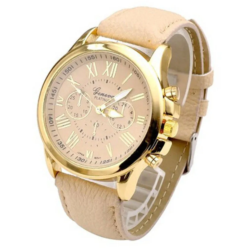 Geneva Watches Women PU Leather Wristwatches For Women Ladies Roman Quartz Dress Watch reloj relogio feminino Hot Sale