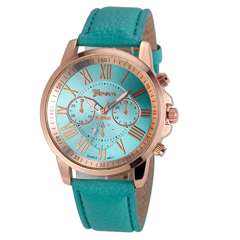 Geneva Watches Women PU Leather Wristwatches For Women Ladies Roman Quartz Dress Watch reloj relogio feminino Hot Sale