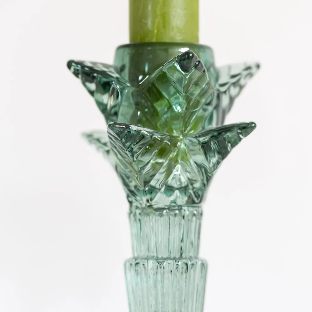 Glass Palm Candlestick Holder