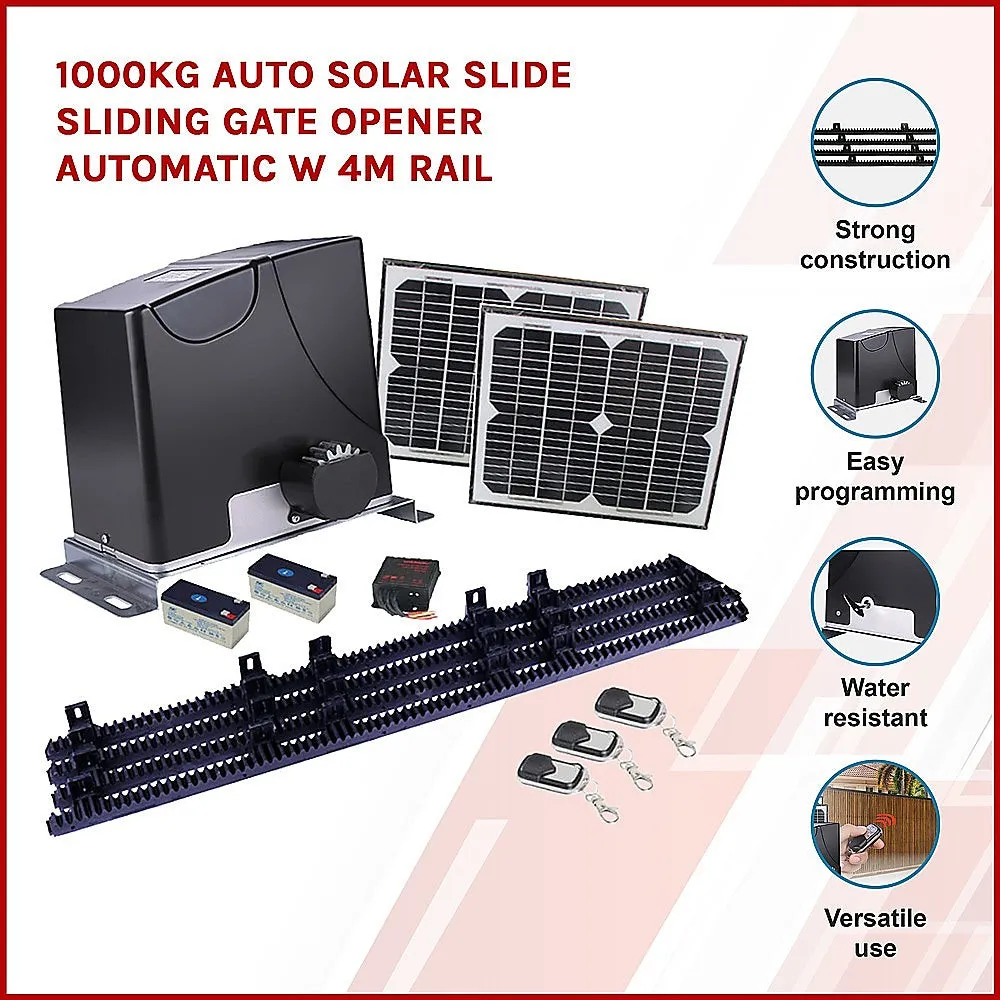 Heavy Duty 1000KG Sliding Gate Opener w/ Solar Kit & Remotes