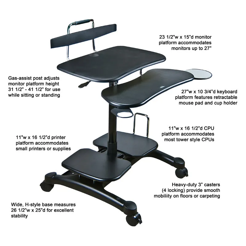 Height-Adjustable PC Workstation w/CPU & Printer Platforms (ABS Platforms)