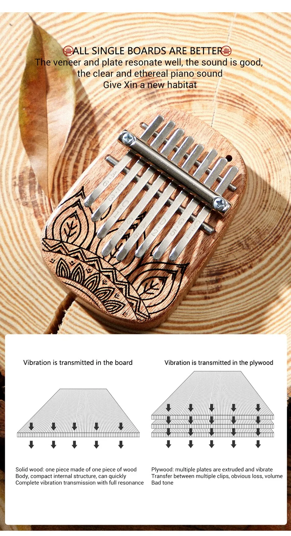 Hluru solid wood cedar Kalimba 8-key mini thumb piano Calimba portable compact instrument