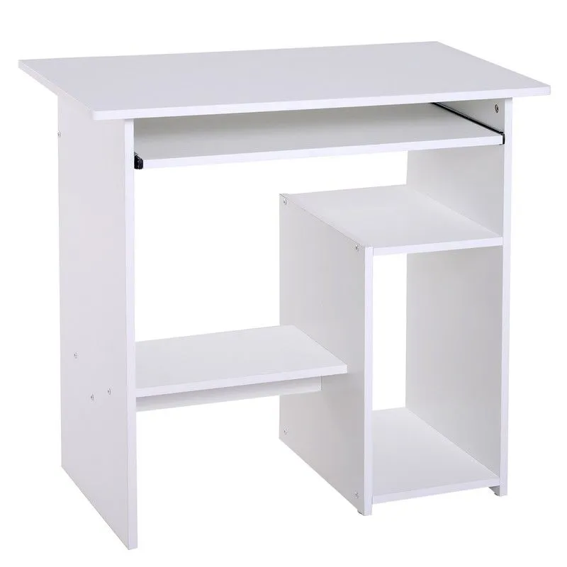 Homcom Compact Small Computer Table Wooden Desk Keyboard Tray Storage Shelf Modern Corner Table Home Office White