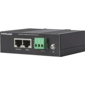 Intellinet Industrial Gigabit Ultra PoE Injector, 1 x 60 W Port, IEEE 802.3bt/at/af Power over Ethernet (Ultra POE/PoE /PoE), Metal Housing