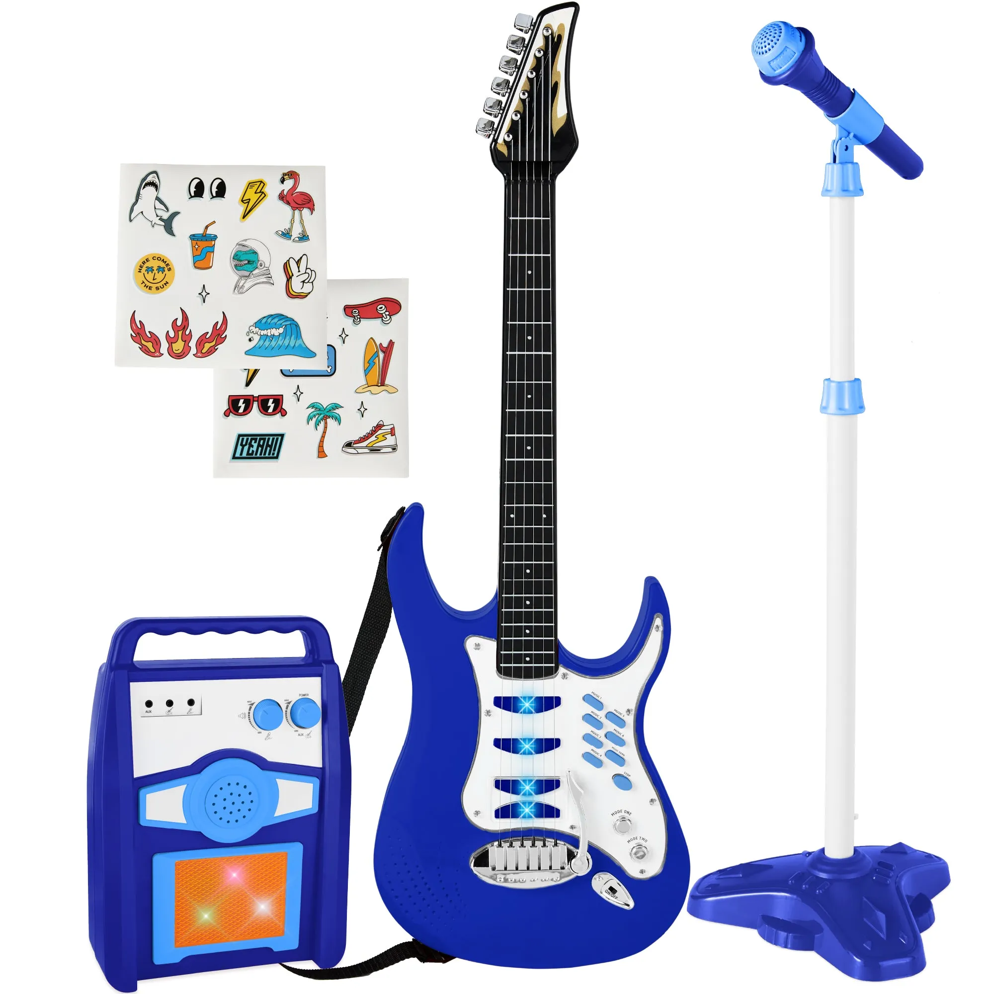 Kids Electric Guitar Toy Play Set w/ 6 Songs, Microphone, Amp