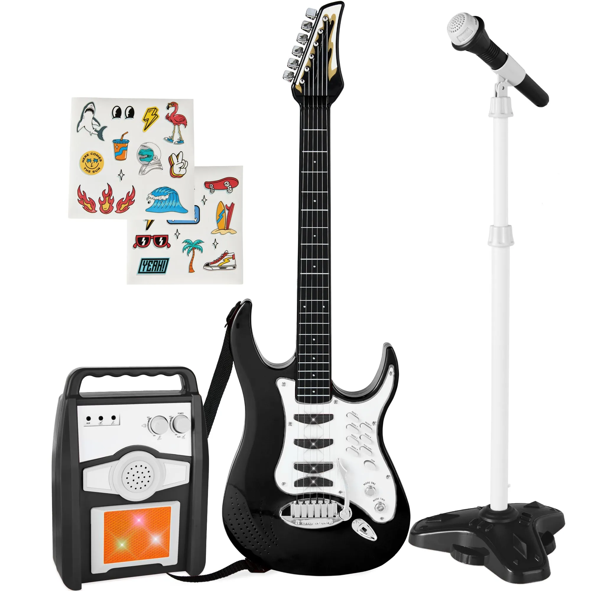 Kids Electric Guitar Toy Play Set w/ 6 Songs, Microphone, Amp