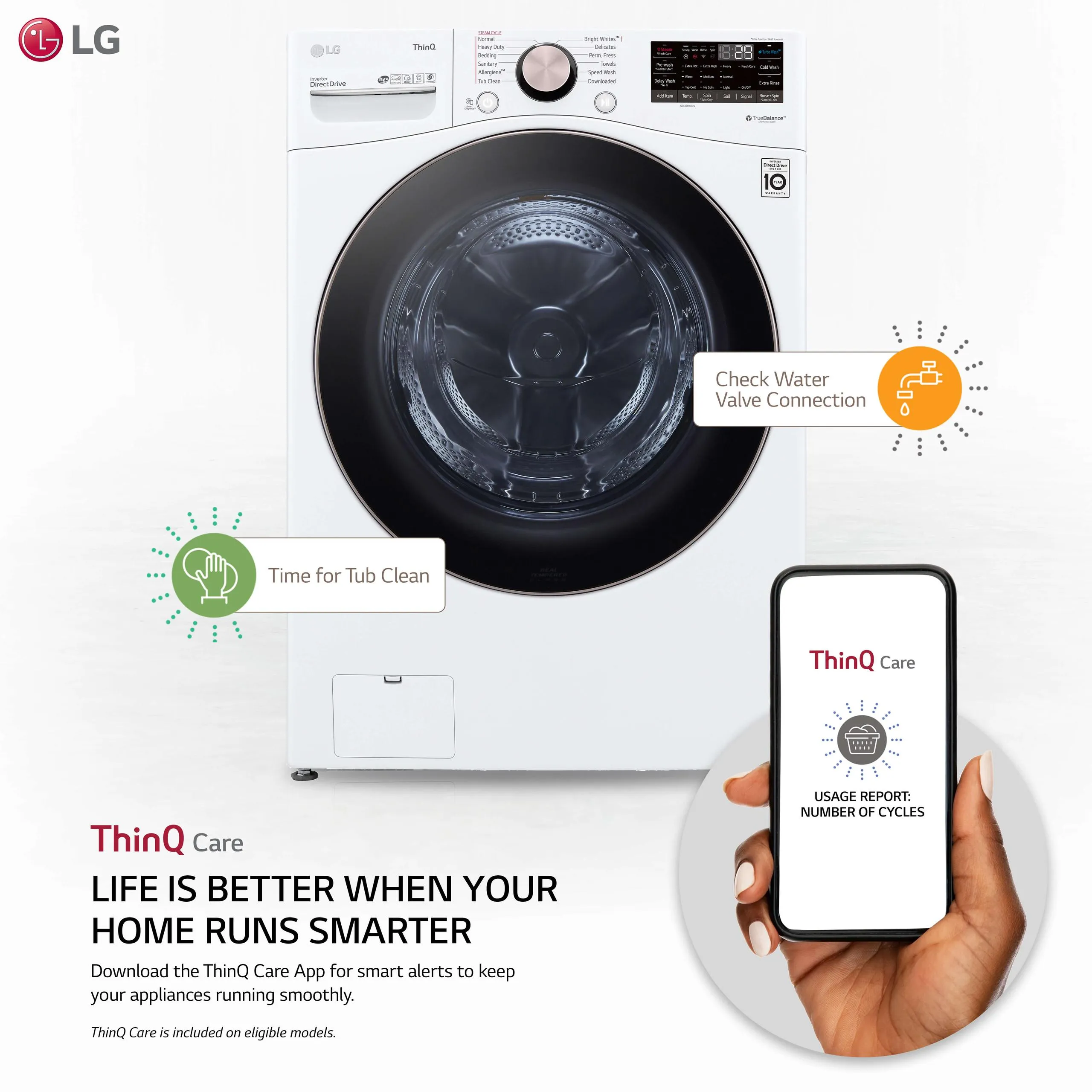 Lg WM4000HWA 4.5 cu. ft. Ultra Large Capacity Smart wi-fi Enabled Front Load Washer with TurboWash™ 360(degree) and Built-In Intelligence