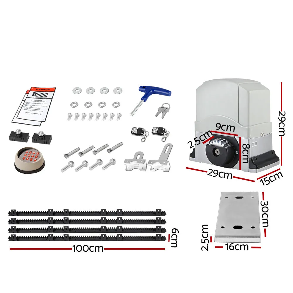 LockMaster Electric Sliding Gate Opener 1200KG With Remote Hardware Kit 4M Rail