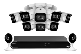 Lorex Fusion 4K (16 Camera Capable) 3TB Wired NVR System with 8 IP Bullet Cameras and Two 2K Indoor Wi-Fi Cameras