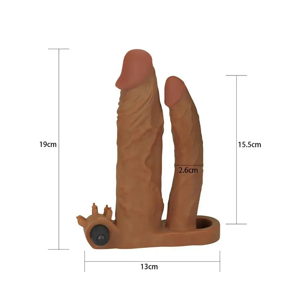 Lovetoy Realistic Feel Flesh Brown Vibrating Double Pleasure Penis Extender