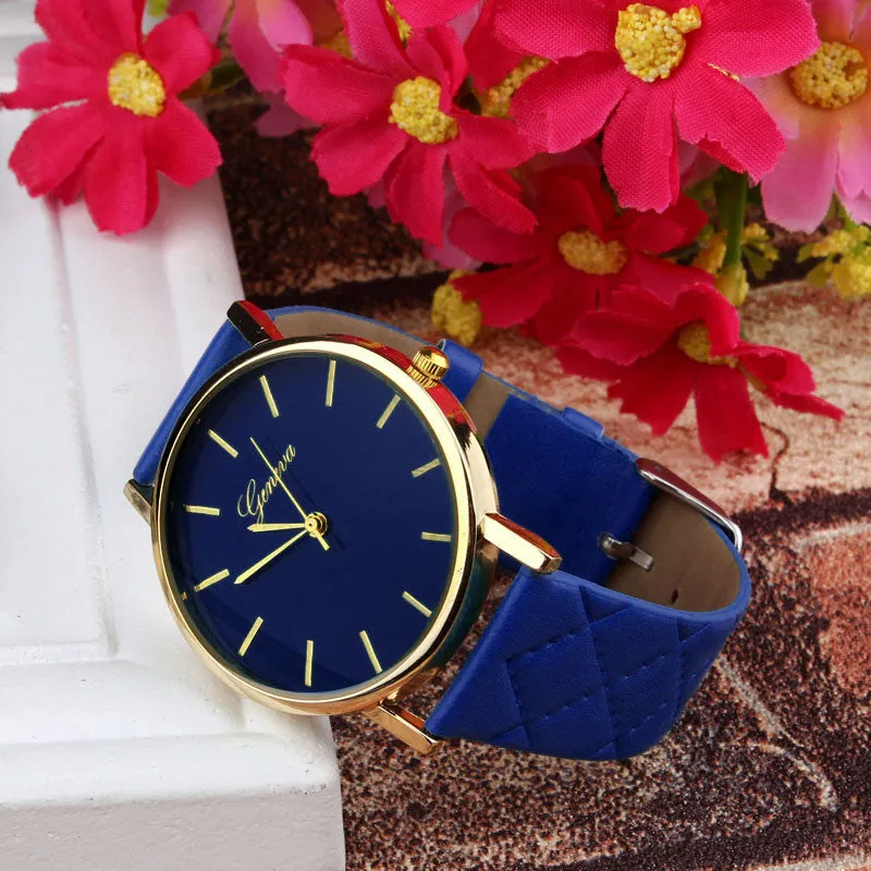 Luxury gold Geneva Women watch Geneva PU Leather Casual Quartz dress Watches Beige Reloj clock