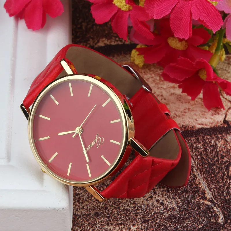 Luxury gold Geneva Women watch Geneva PU Leather Casual Quartz dress Watches Beige Reloj clock