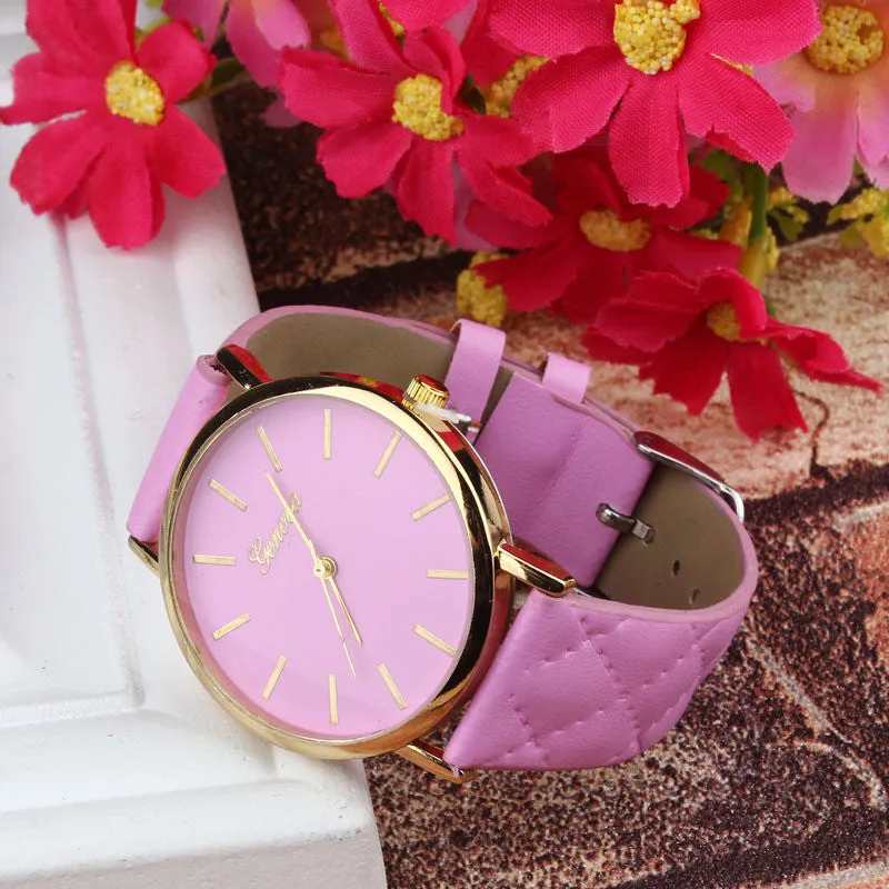 Luxury gold Geneva Women watch Geneva PU Leather Casual Quartz dress Watches Beige Reloj clock