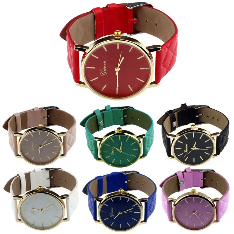 Luxury gold Geneva Women watch Geneva PU Leather Casual Quartz dress Watches Beige Reloj clock