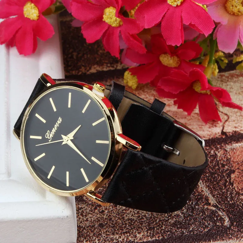 Luxury gold Geneva Women watch Geneva PU Leather Casual Quartz dress Watches Beige Reloj clock