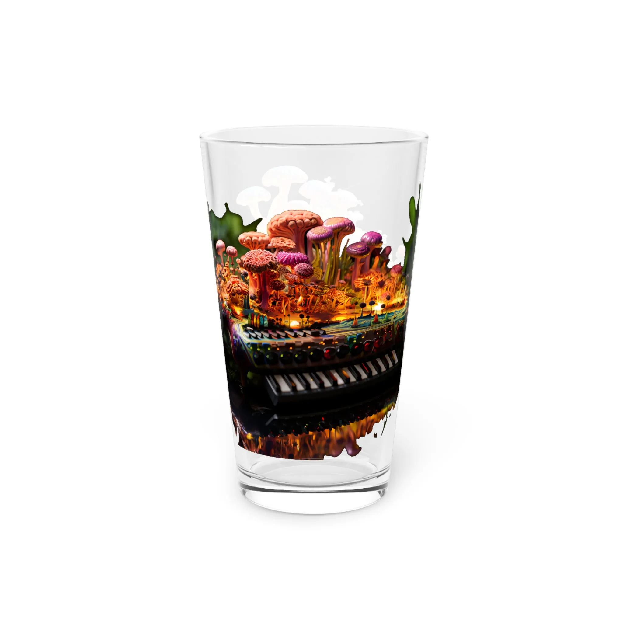 Magic Mushroom Psychedelic Mellotron Keyboard Abstract Art Pint Glass, 16oz - Music Design #004