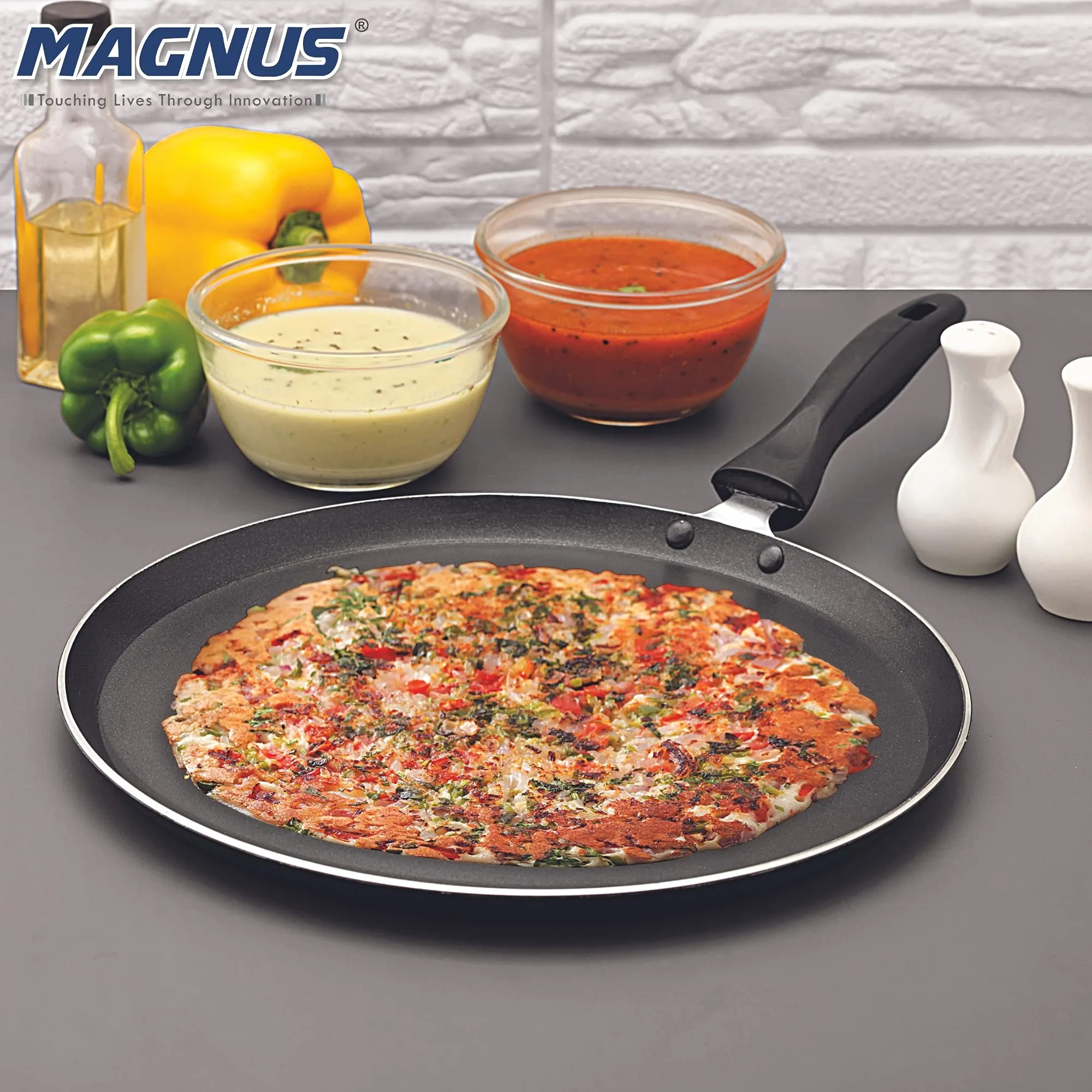 Magnus Optima Non-Stick Aluminum Dosa/Roti Tawa, Gas Stove Compatible,300 mm, 3 mm Thickness, (Grey & Black)