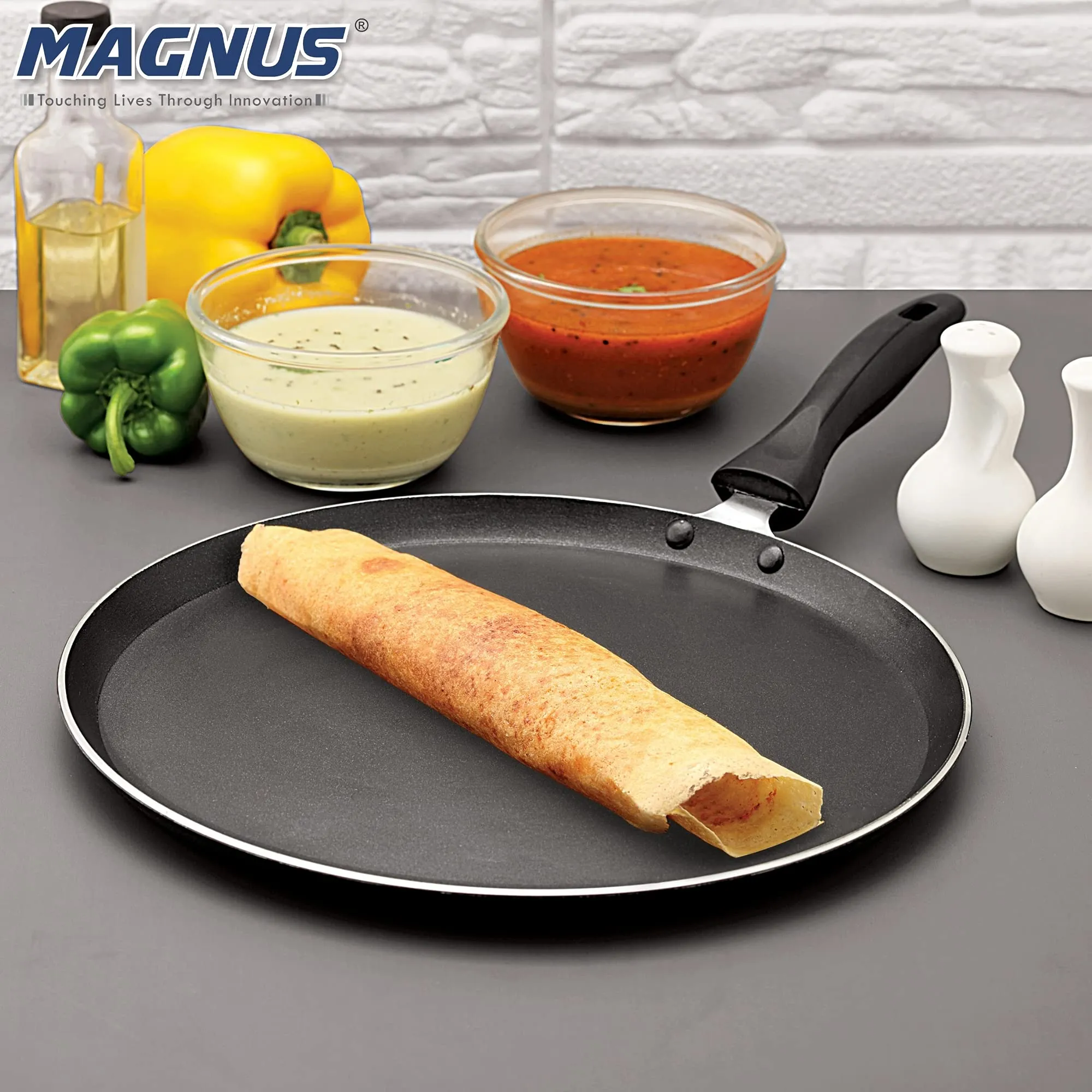 Magnus Optima Non-Stick Aluminum Dosa/Roti Tawa, Gas Stove Compatible,300 mm, 3 mm Thickness, (Grey & Black)