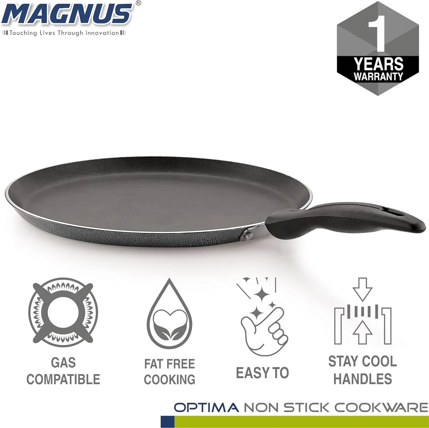 Magnus Optima Non-Stick Dosa Tawa with Hammertone Finish Tawa 28.5 cm Diameter