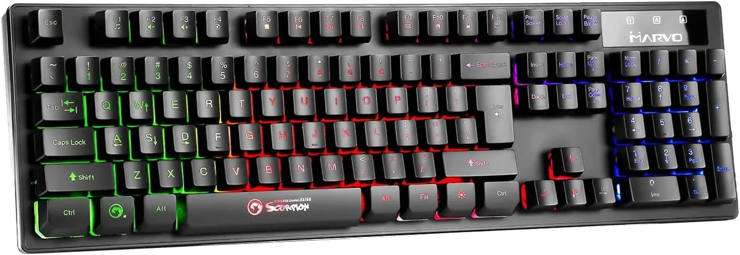 Marvo Scorpion K616A Gaming Keyboard, 3 Colour LED Backlit, USB 2.0, Frameless and Compact Design with Multi-Media and Anti-ghosting Keys, UK Layout