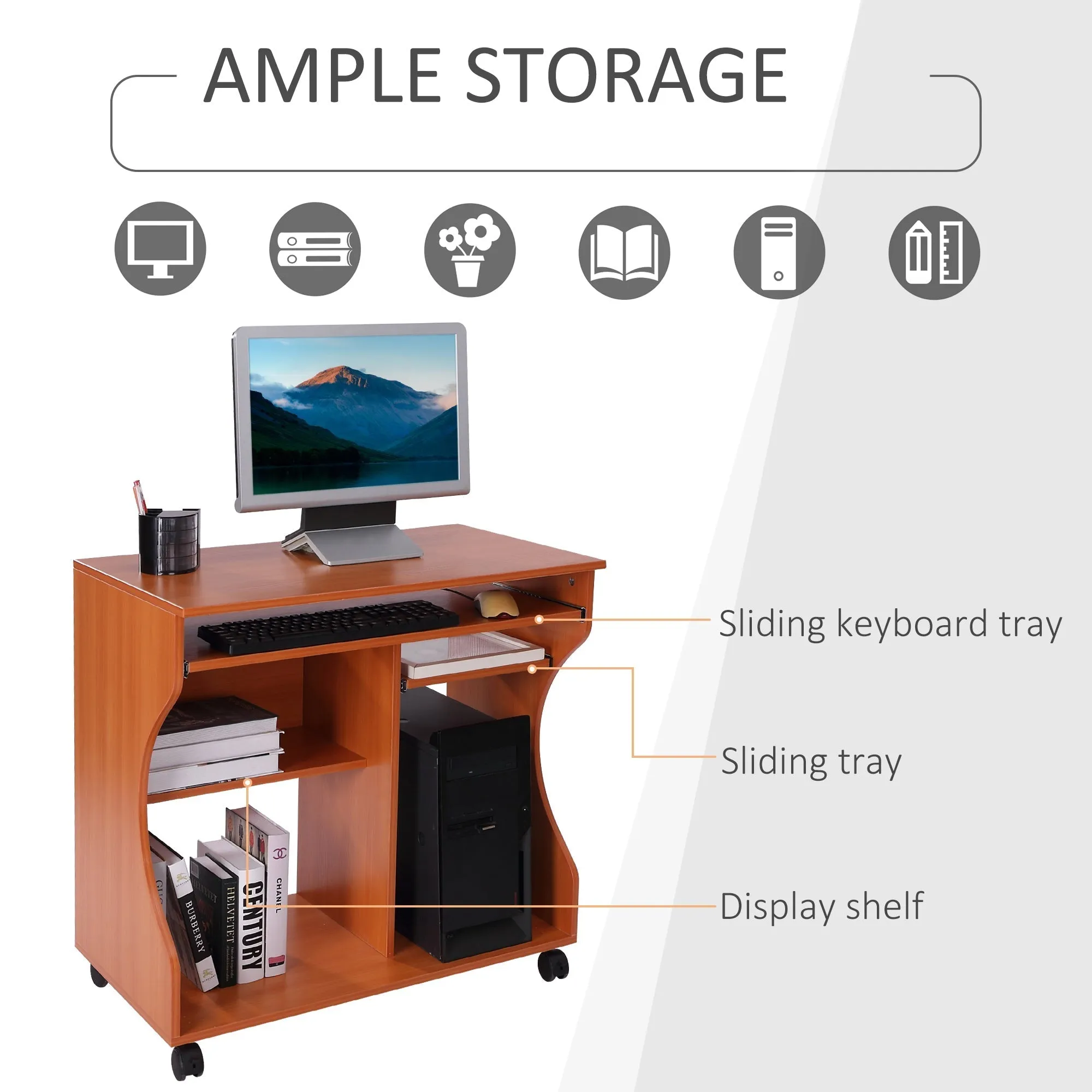 Movable Computer Desk with Sliding Keyboard Tray