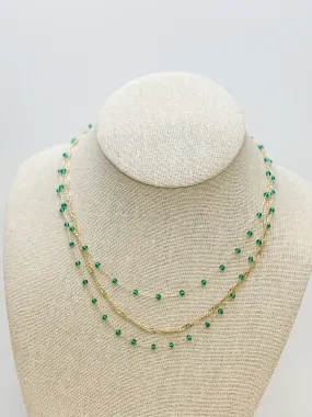 Multi Layered Glass Beaded Necklace - Green