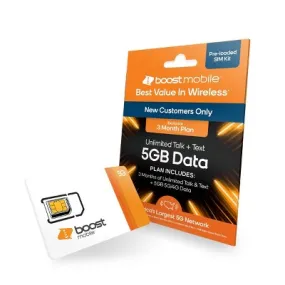 New - Boost Mobile Preloaded SIM Card (5GB) Data 3 Month