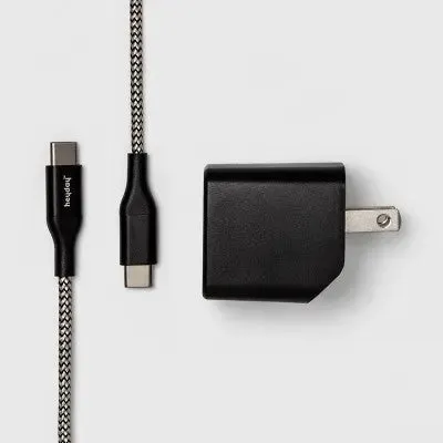 Open Box - 2-Port USB-A USB-C Wall Charger 6' USB-C to USB-C Braided Cord Black