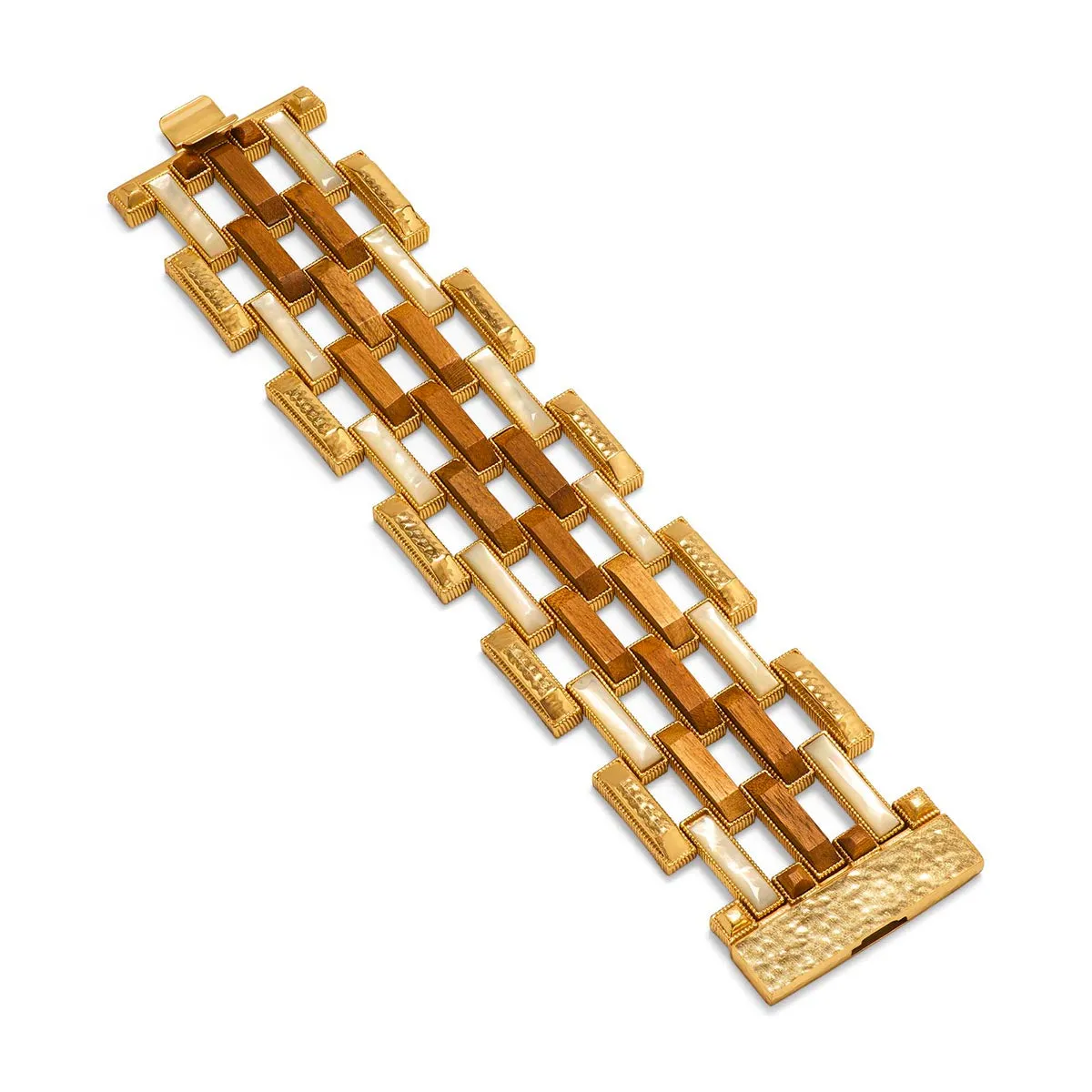 Pathway Grande Link Bracelet, 7.5" - Teak/Gold/MOP