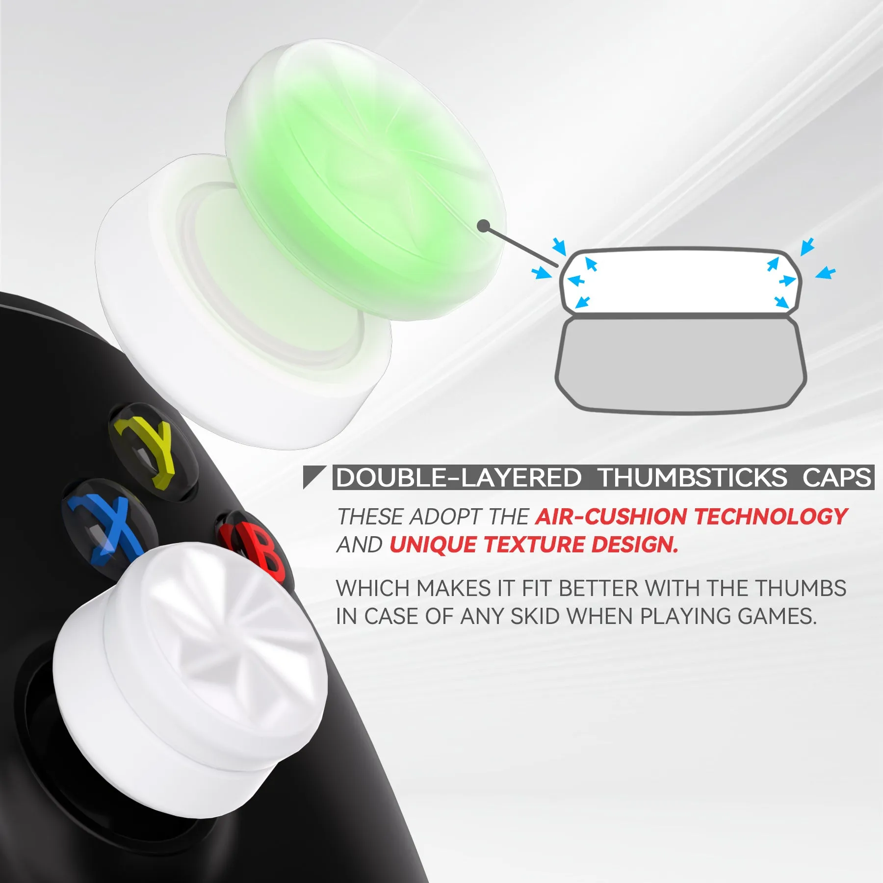 PlayVital 3 Height Hurricane Thumbs Cushion Caps Thumb Grips for ps5, for ps4, Thumbstick Grip Cover for Xbox Core Wireless Controller, Thumb Grips for Xbox One, Elite Series 2, for Switch Pro - White - PJM3063