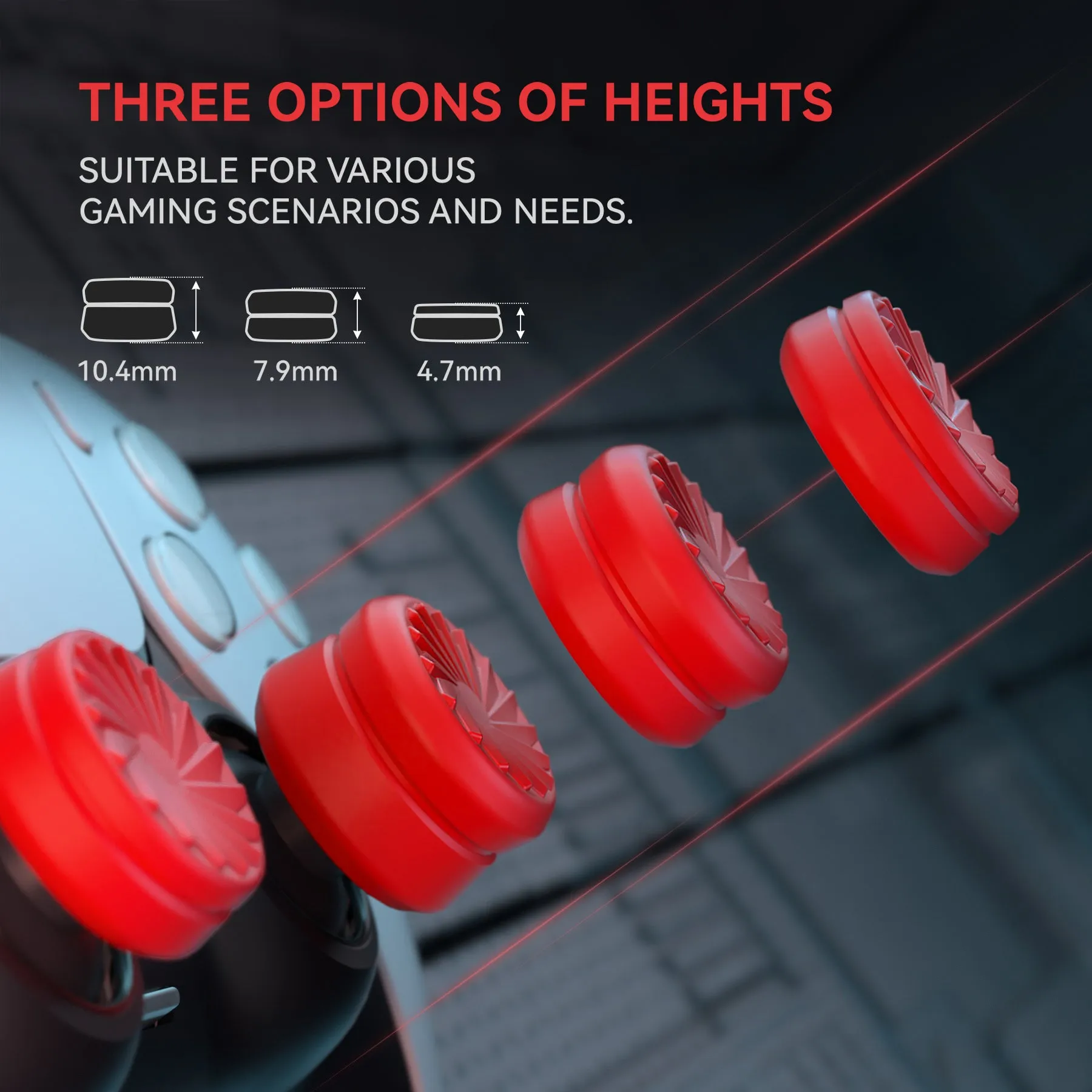 PlayVital 3 Height Turbine Thumbs Cushion Caps Thumb Grips for ps5, for ps4, Thumbstick Grip Cover for Xbox Core Wireless Controller, Thumb Grips for Xbox One, Elite Series 2, for Switch Pro - Passion Red - PJM3056