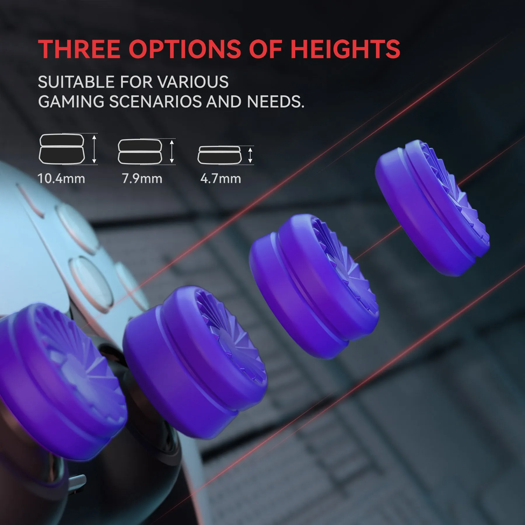 PlayVital 3 Height Turbine Thumbs Cushion Caps Thumb Grips for ps5, for ps4, Thumbstick Grip Cover for Xbox Core Wireless Controller, Thumb Grips for Xbox One, Elite Series 2, for Switch Pro - Purple - PJM3054