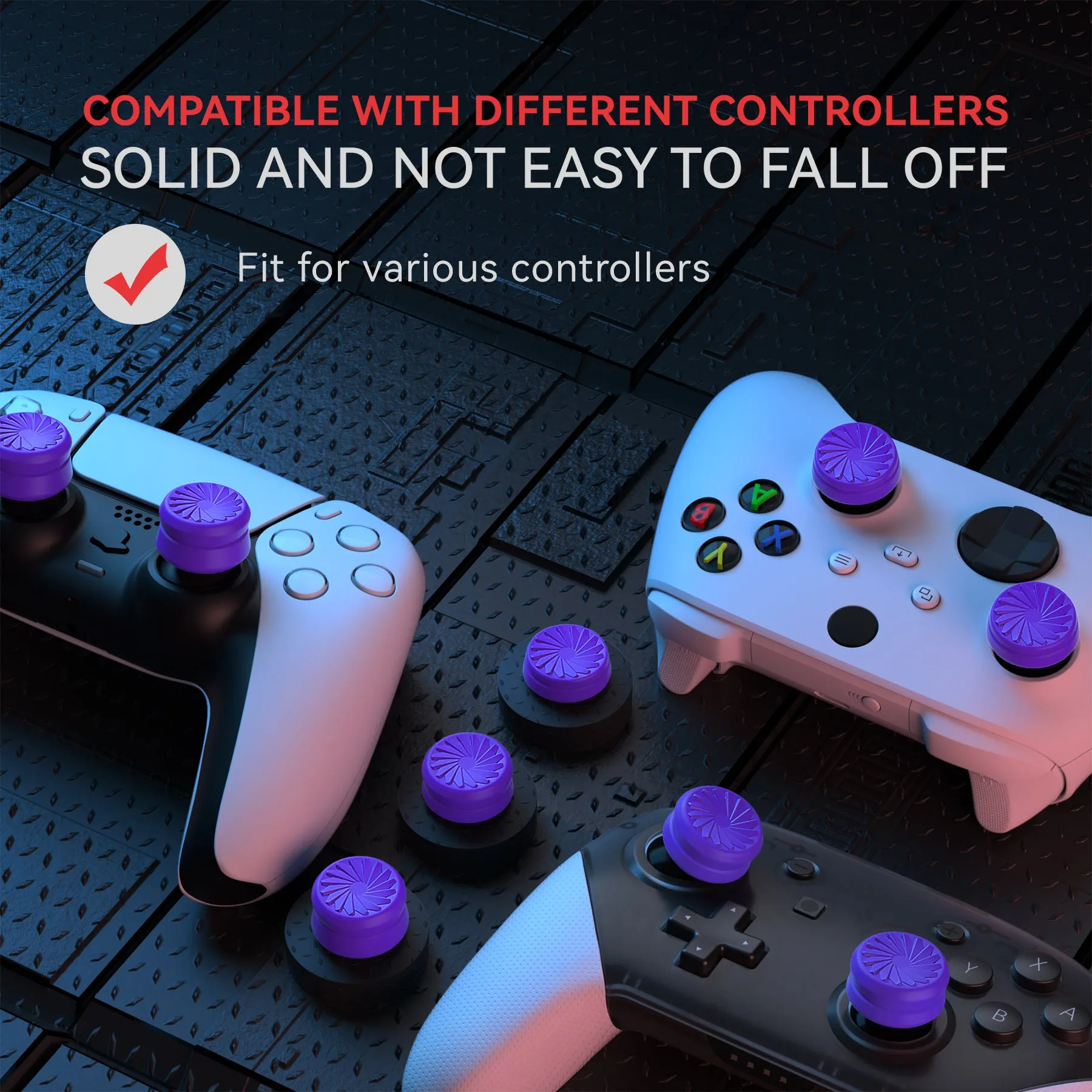 PlayVital 3 Height Turbine Thumbs Cushion Caps Thumb Grips for ps5, for ps4, Thumbstick Grip Cover for Xbox Core Wireless Controller, Thumb Grips for Xbox One, Elite Series 2, for Switch Pro - Purple - PJM3054