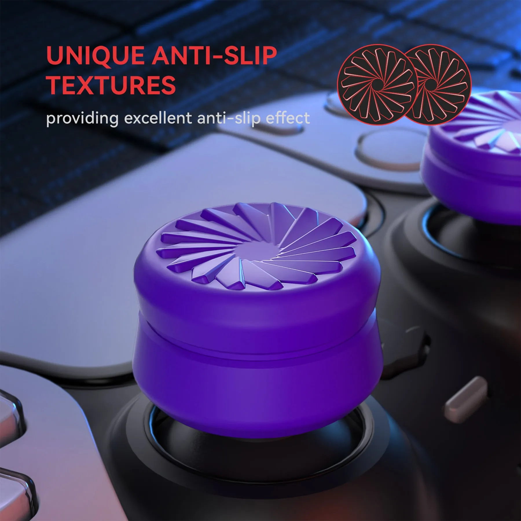 PlayVital 3 Height Turbine Thumbs Cushion Caps Thumb Grips for ps5, for ps4, Thumbstick Grip Cover for Xbox Core Wireless Controller, Thumb Grips for Xbox One, Elite Series 2, for Switch Pro - Purple - PJM3054