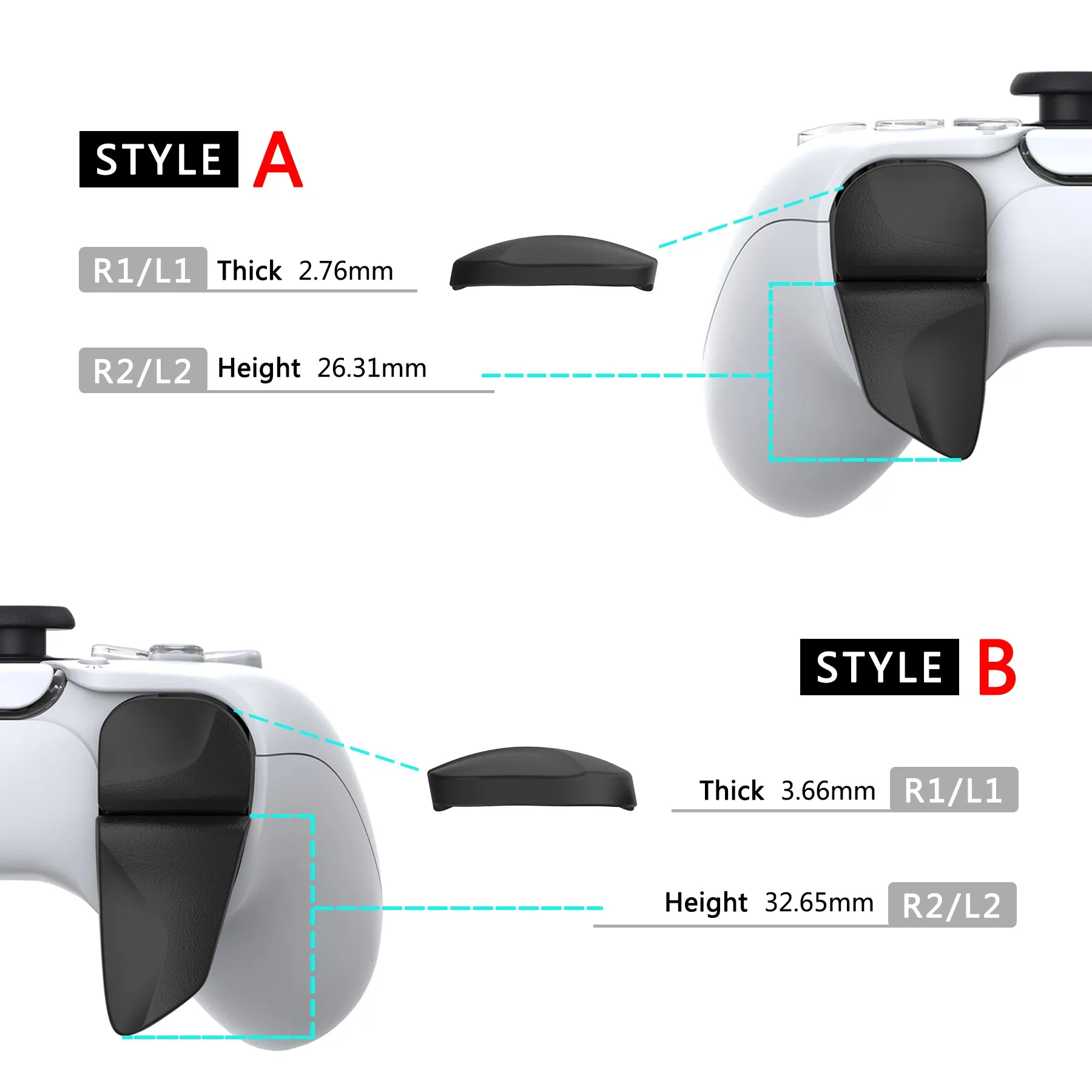 PlayVital BLADE 2 Pairs Shoulder Buttons Extension Triggers for ps5 Controller, Game Improvement Adjusters for PS Portal Remote Player, Bumper Trigger Extenders for ps5 Edge Controller - Black - PFPJ039