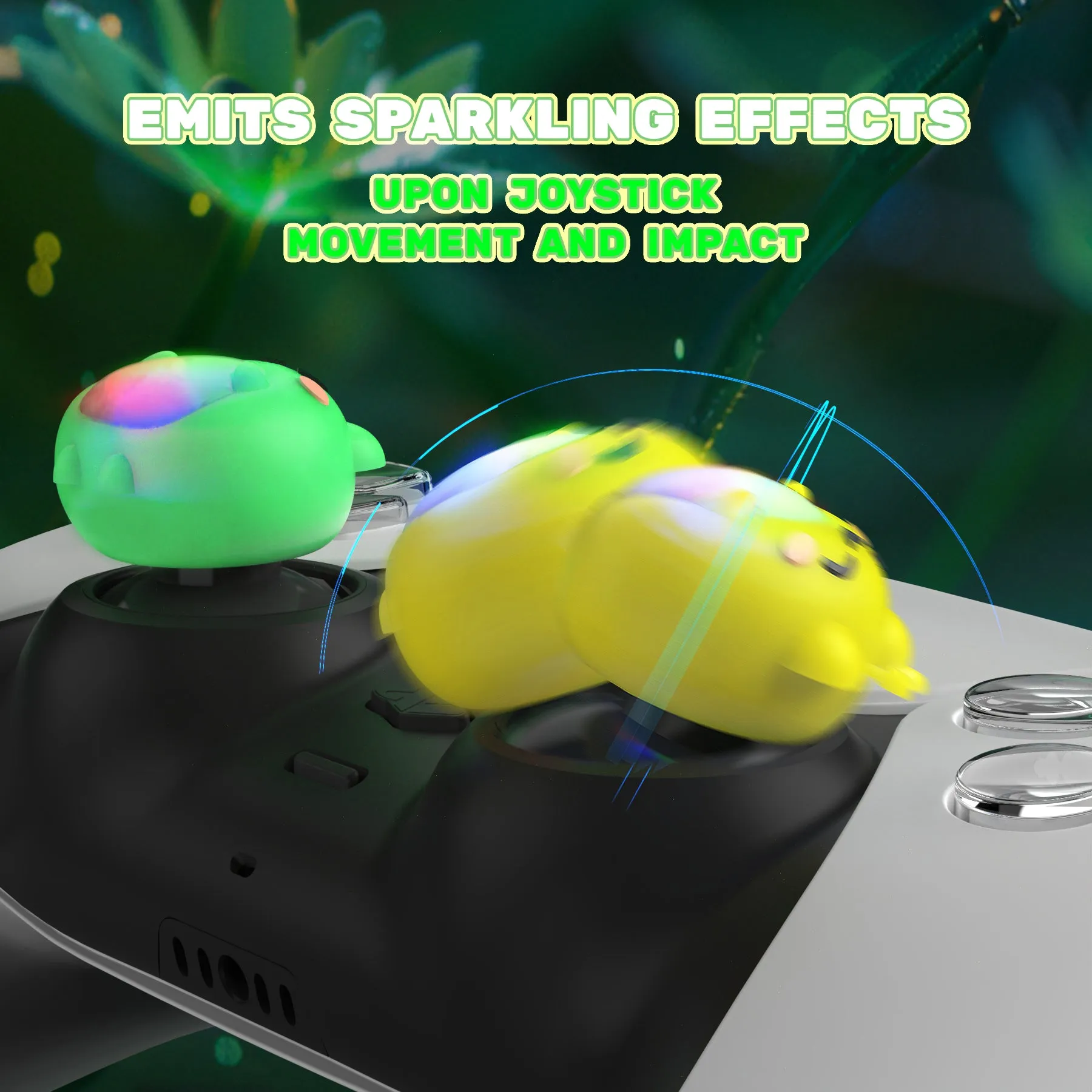 PlayVital Cute Universal Illuminated LED Thumbstick Grips for ps5 & ps4 & Xbox Series X/S & Xbox One & Switch Pro Controller - Frog Green & Yellow - PJM6001